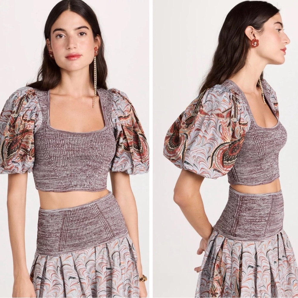 Ulla Johnson Iva Puff Sleeve Knit Crop Top